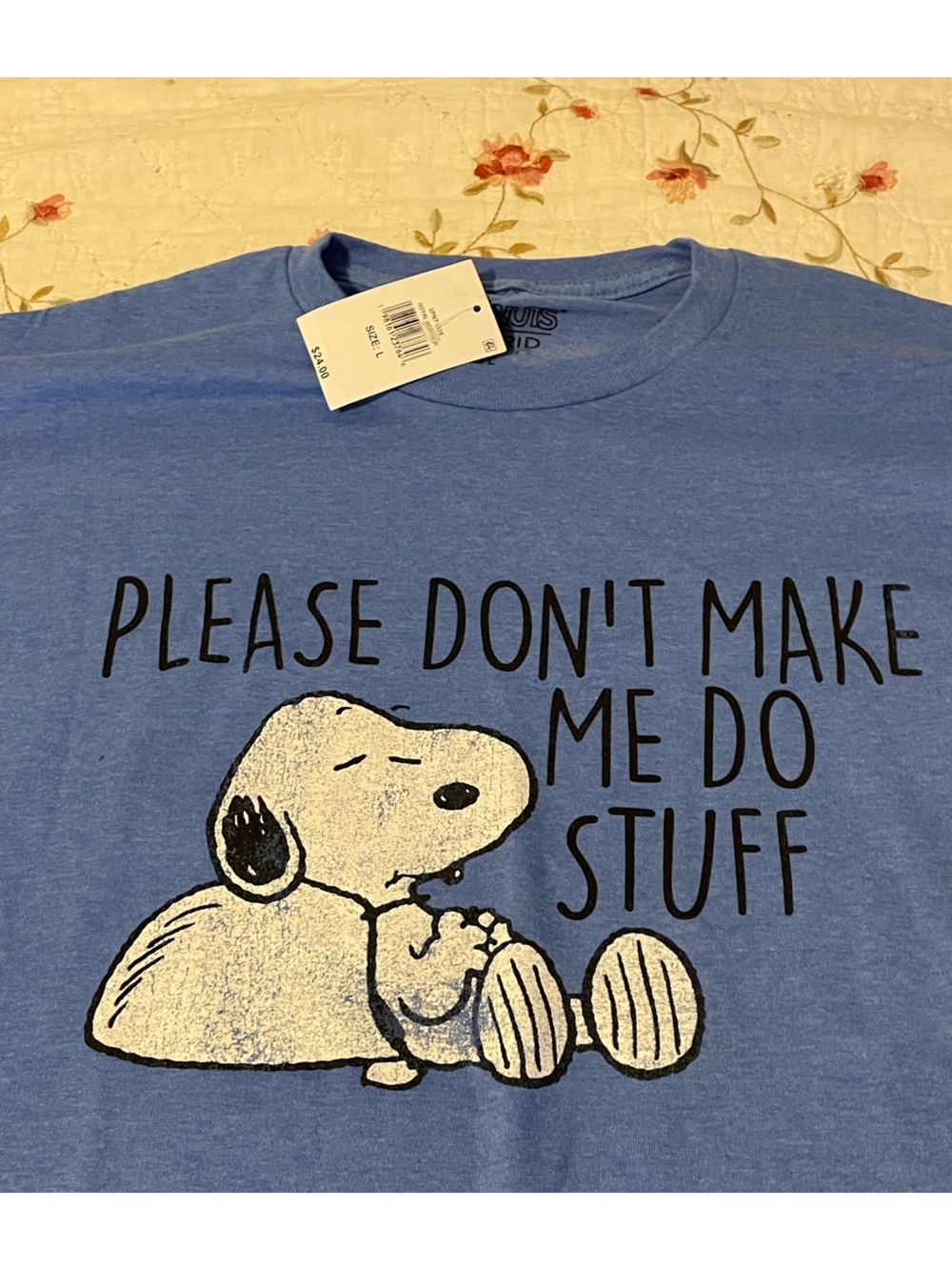 NWT Peanuts “Please Don’t Make Me Do Stuff” Blue Graphic Tshirt - Men’s Large - Picture 2 of 5